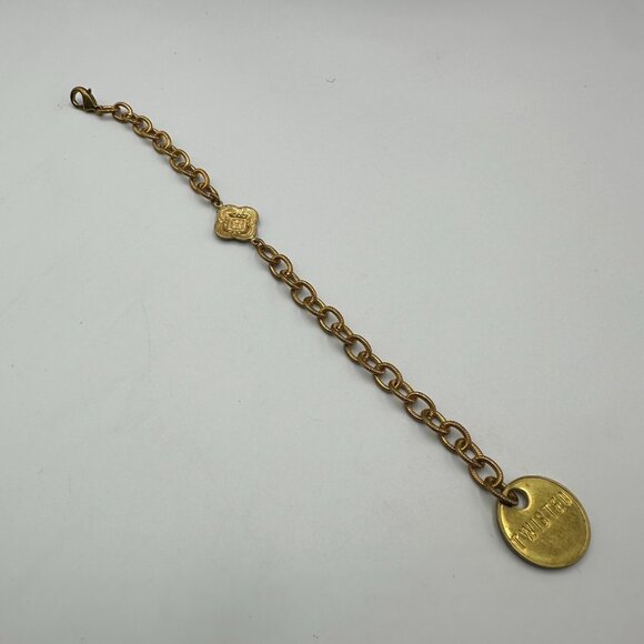 Twisted Silver Brand Bracelet Gold Tone Chain Link Medallion Charm 7.5 Inch - Picture 6 of 8